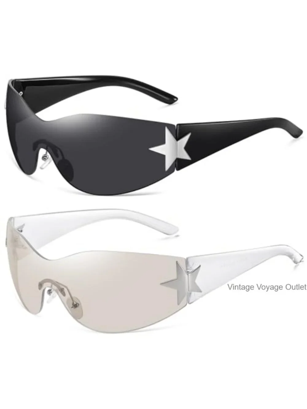 Y2K Wrap Around Sunglasses for Women Men Oversized Rimless UV400 Protection
